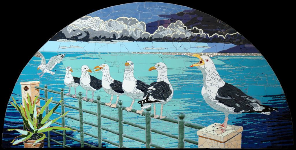 Mosaik i kakel, smalti och fimolera 120 x 60 cm Till Salu